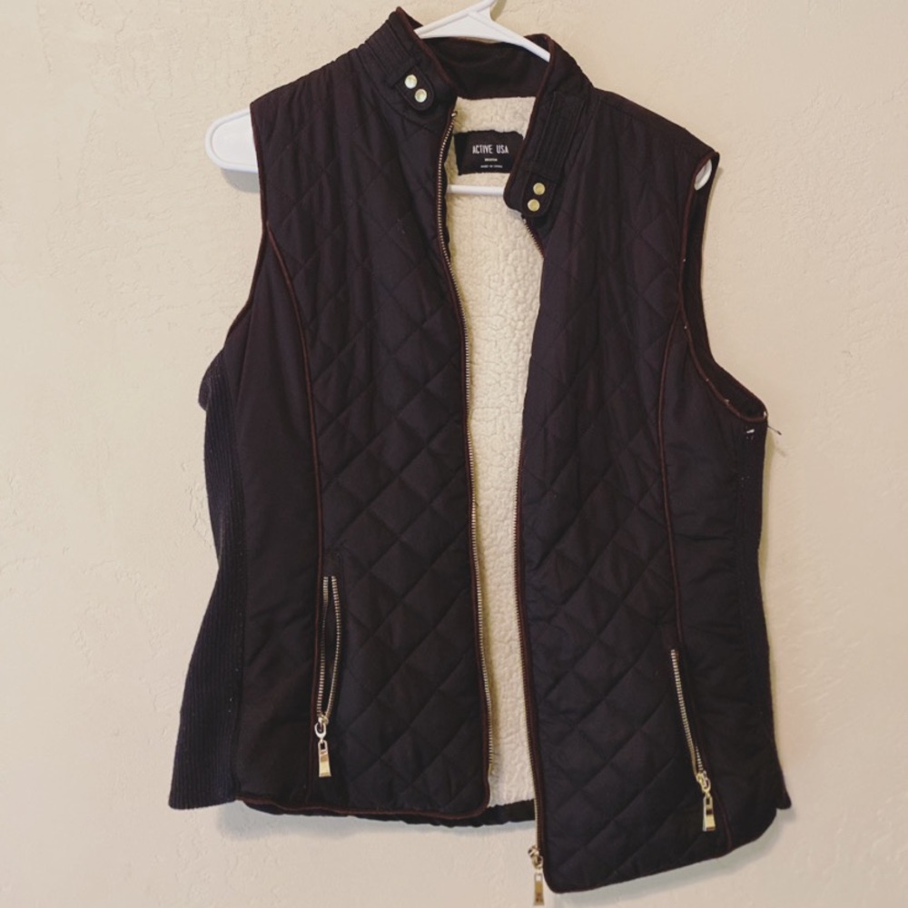 Black Vest with Brown Linings and Fur Inside
